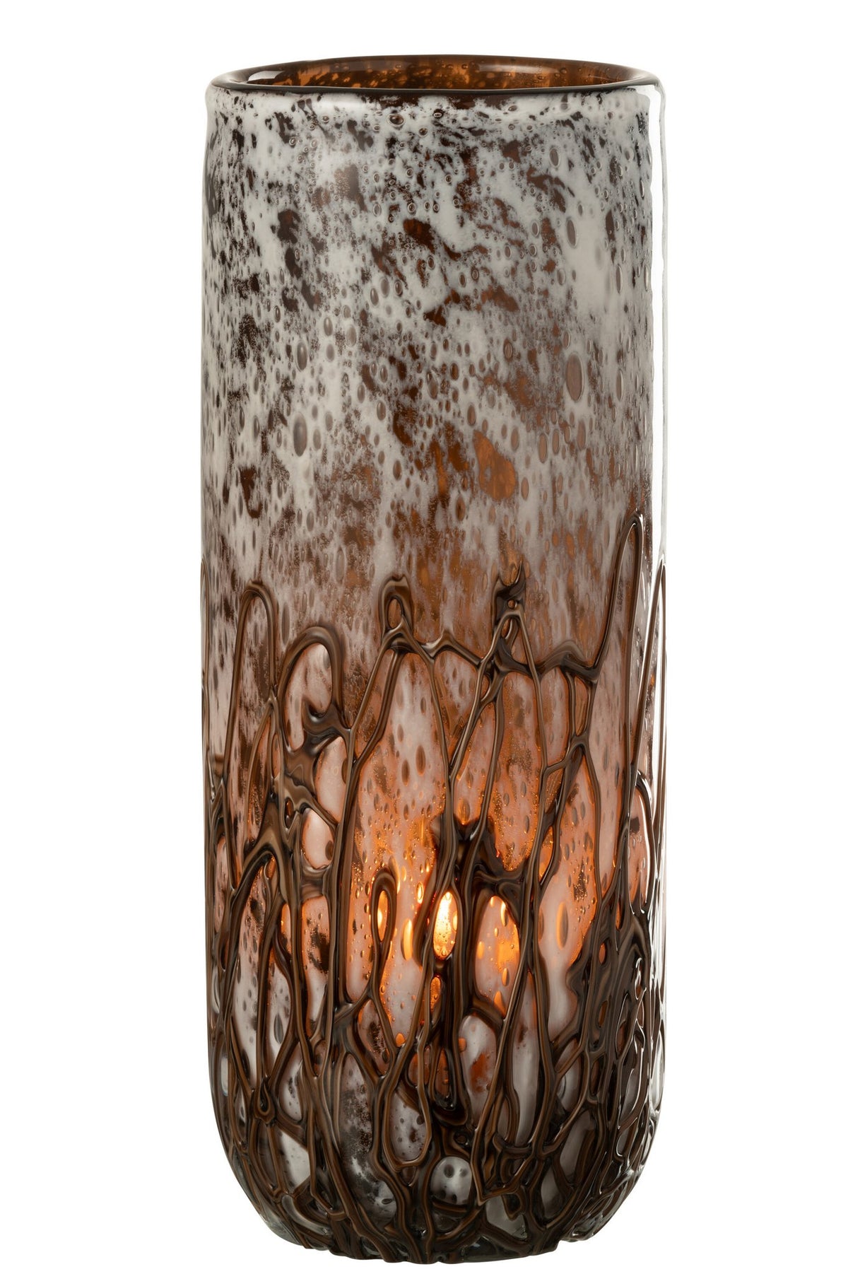 J-Line vaas/kandelaar Petra - glas - bruin/wit - large - 14 cm hoog- LC