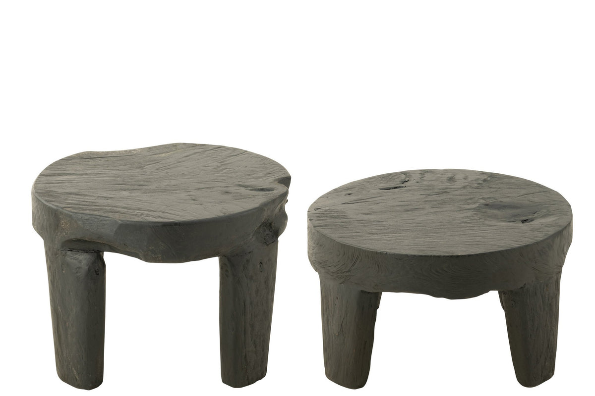 J-Line tafel Rond - hout - zwart - set van 2