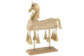 J-Line decoratie Paard Bellen - hout/ijzer - naturel/wit