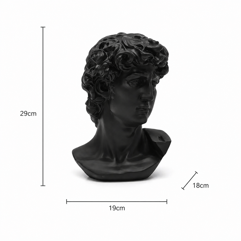Black David Bust Statue – Klassiek geïnspireerd decoratief beeldhouwwerk voor tafelblad-styling