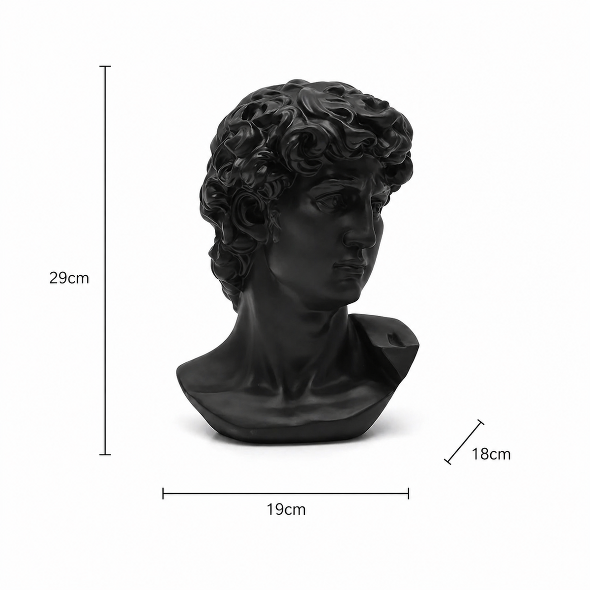 Black David Bust Statue – Klassiek geïnspireerd decoratief beeldhouwwerk voor tafelblad-styling