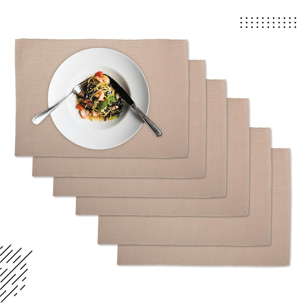 Eettafelmatten – Hittebestendig geribbeld katoen – Set van 6 (48x32 cm)