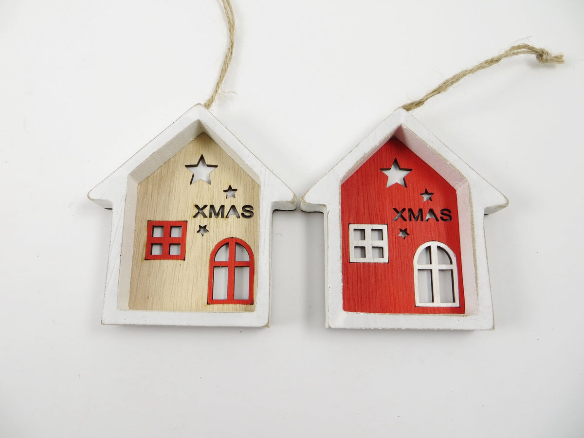 Houtenhanger huis 18.5x8.5cm rood/naturel