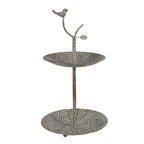 Etagère 2 laags Ø 26x48 cm Groen Bruin Metaal Vogel