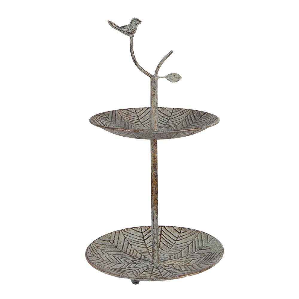 Etagère 2 laags Ø 26x48 cm Groen Bruin Metaal Vogel