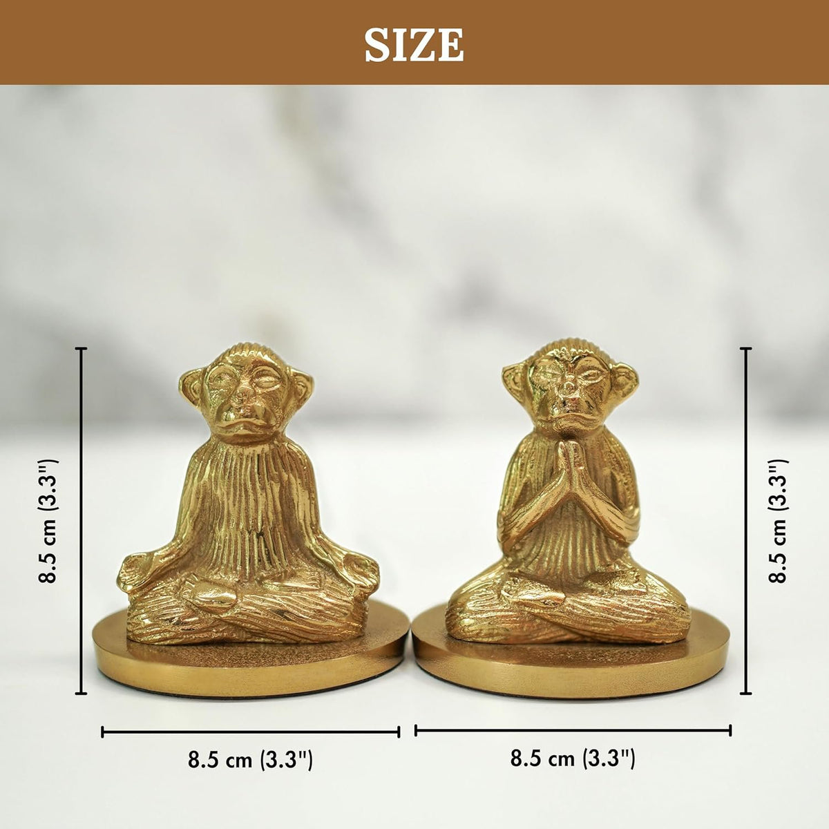 Aluminium Yoga Monkey Kaarshouder – Antiek Goud – Paar (8,5 cm H)