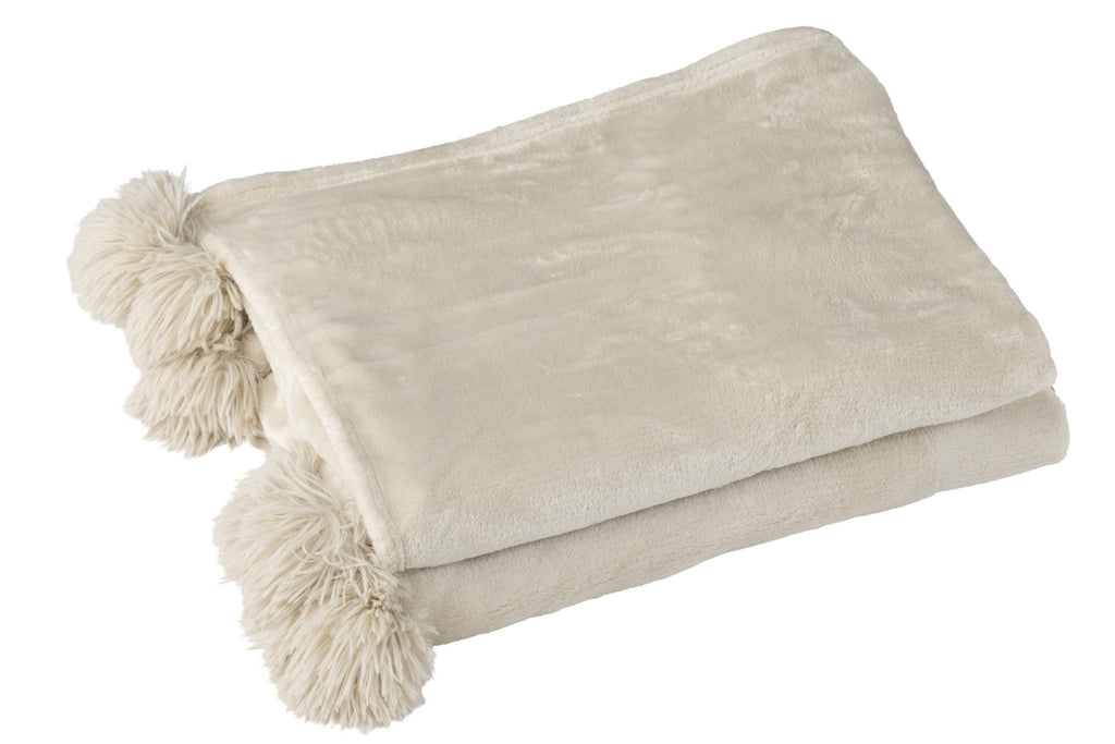 J -Line Plaid Pompon - Polyester - Beige/menthe - 170 x 130 cm