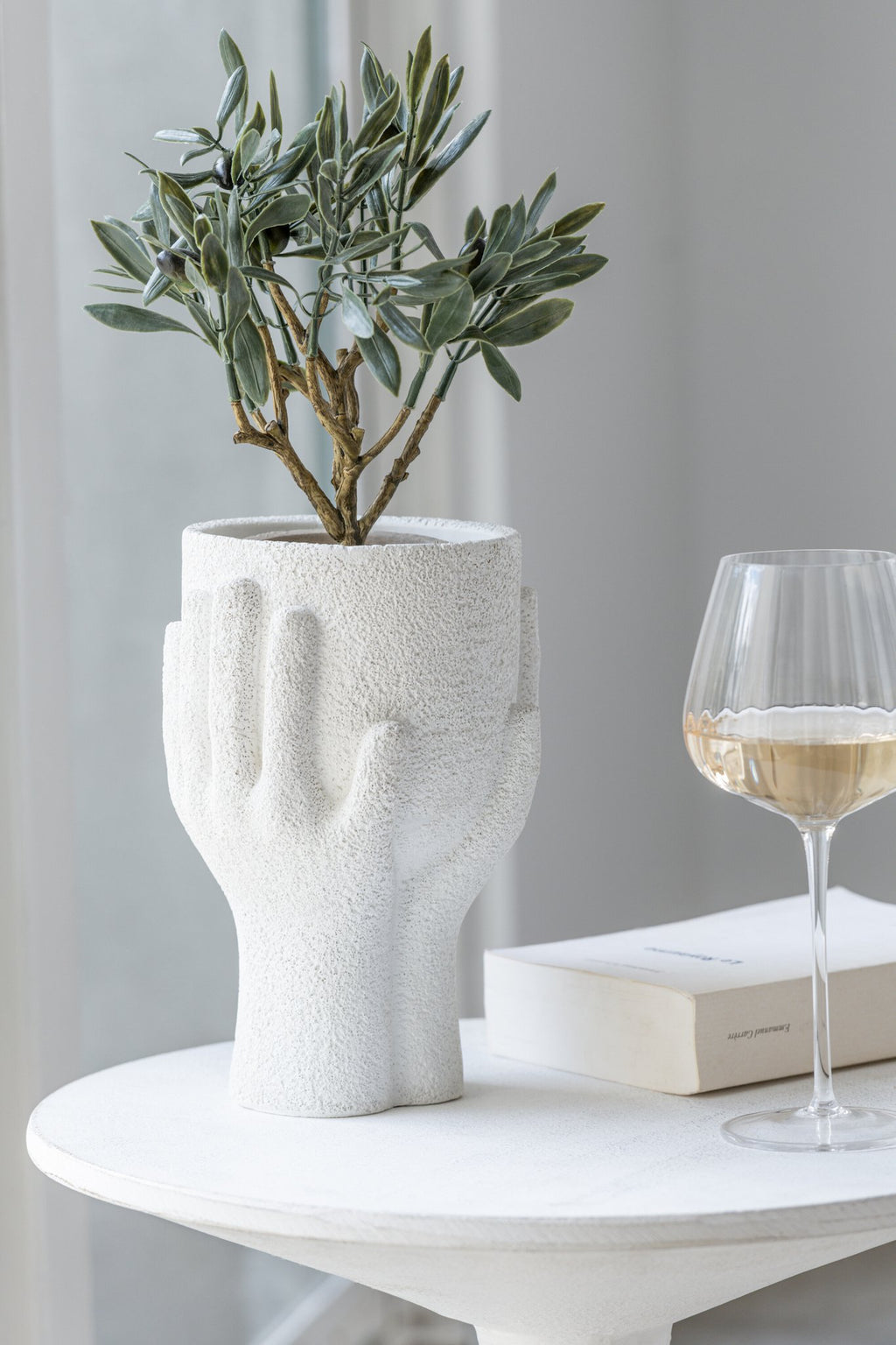 J-Line bloempot Handen - cement - wit - small - Ø 11 cm