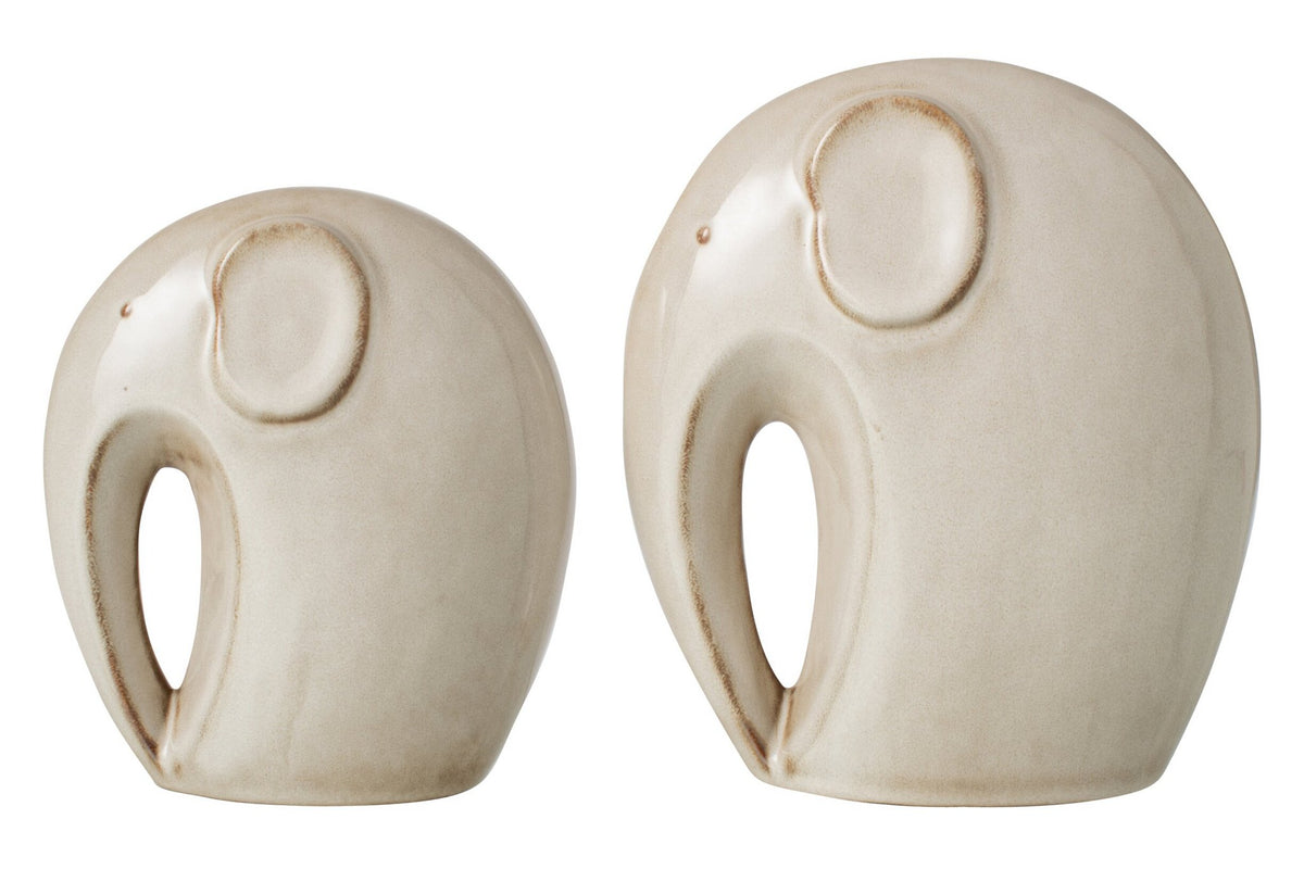 J-Line decoratie Olifant - porselein - beige - 2 stuks