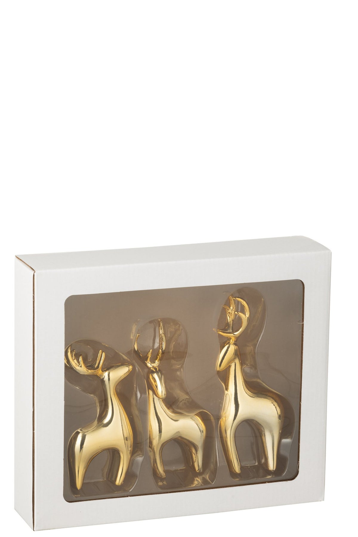 J-Line decoratie Rendier Galvanisch - polyresin - goud - 3 stuks