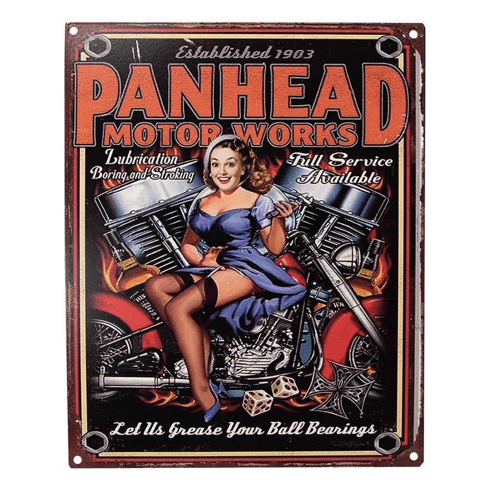 Tekstbord 20x25 cm Zwart IJzer Vrouw op Motor Wandbord