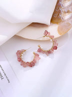 Hoepeloorbellen met stenen studs – clip-on oorbellen – goudkleurige roze en witte stenen – paar