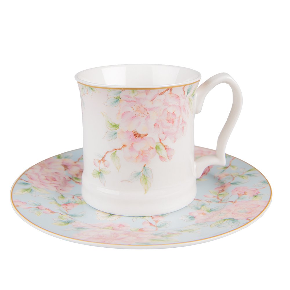 MOK 414 ML Wit Roze Porselein Bloemen Theemok