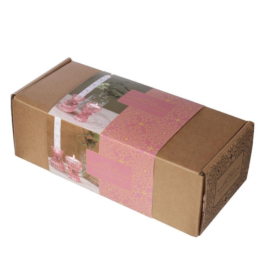 Met liefde, seizoenen geschenkdoos Duo Kaars roze bloem
