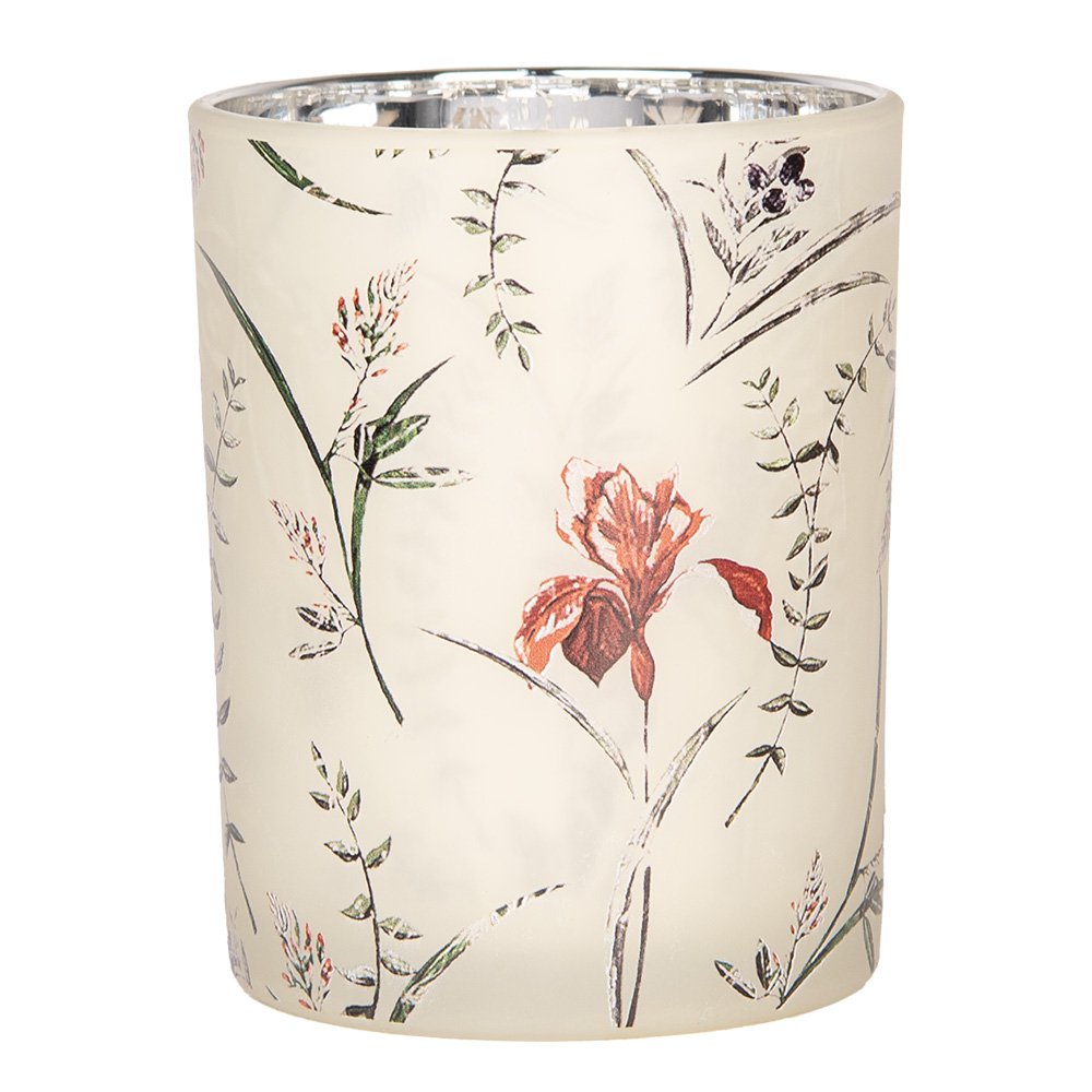 Theelichthouder Set van 2 Ø 7x8 / 10x13 cm Beige Glas Bloemen