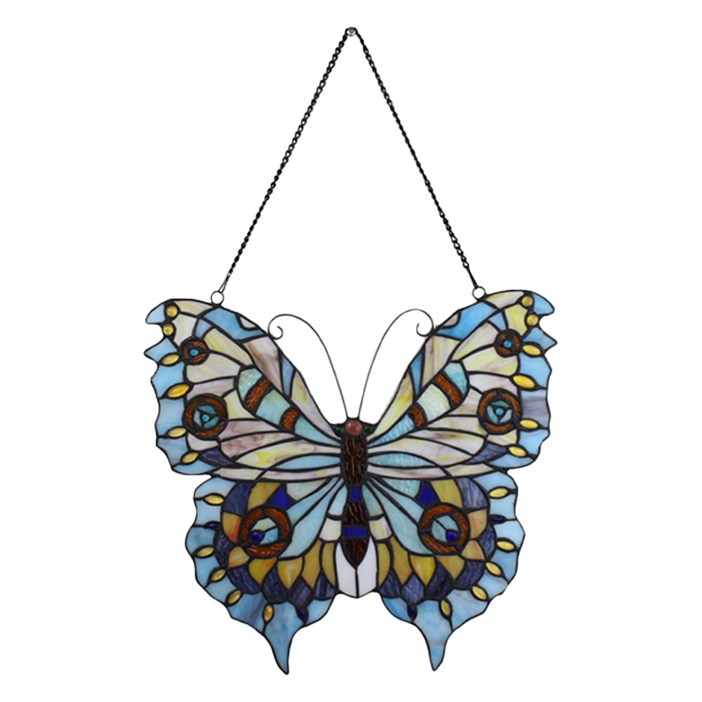 Glaspaneel Tiffany Vlinder 40x60 cm Blauw Glas Glaskunst