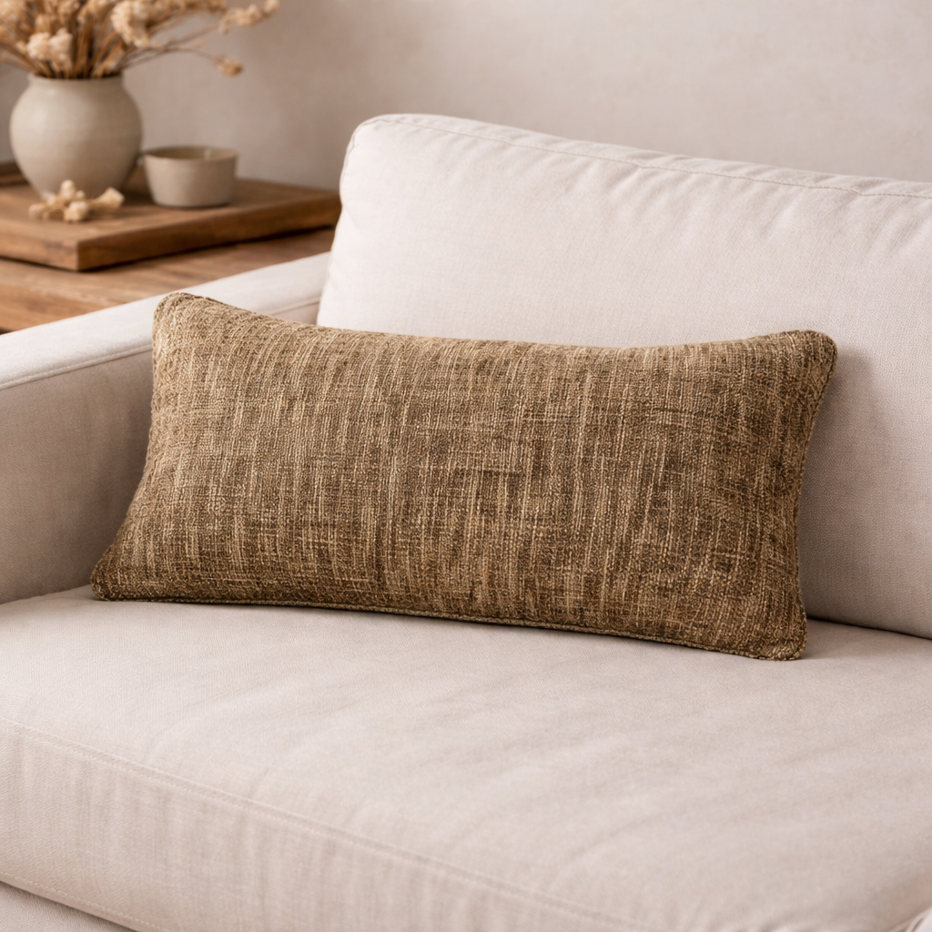 Grijs getextureerd lumbaal katoenen kussen 60x35 cm