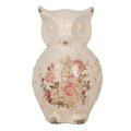 Decoratie Beeld Uil 13x12x21 cm Beige Keramiek Bloemen