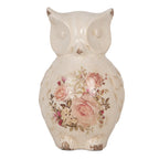 Decoratie Beeld Uil 13x12x21 cm Beige Keramiek Bloemen