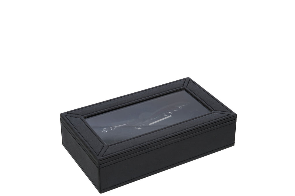 J-Line wijn accessoires - kunstleder/hout - zwart - doos van 6