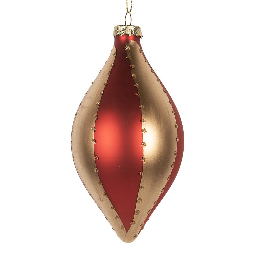 Kerstbal Ø 8x15 cm Goudkleurig Rood Glas