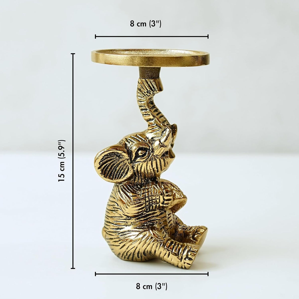 Stompkaarshouder – Aluminium Olifant Design – Gouden Afwerking – 8x8x15cm