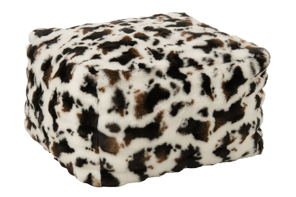 J-Line Poef met koeienmotief - polyester - wit/donkerbruin