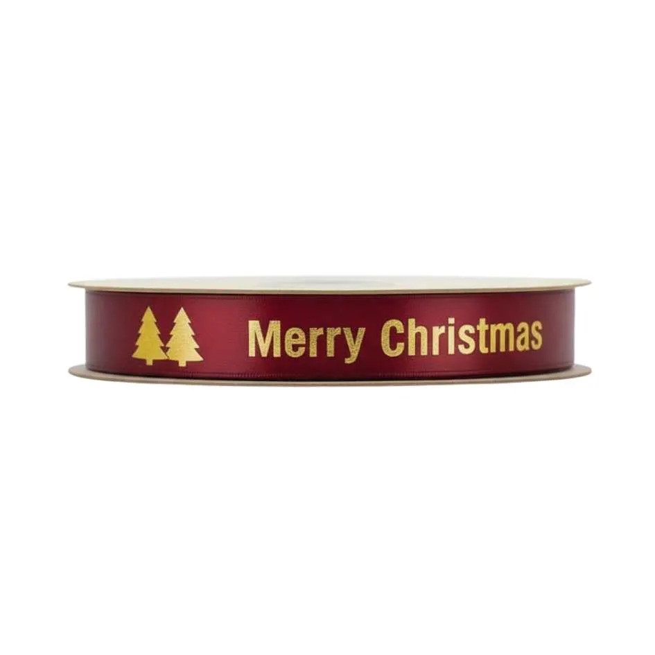 Satijn lint – Merry Christmas – Bordeaux - 15mm x 100m