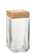 J-Line voorraadpot Brad - glas/bamboe - transparant/naturel - XL