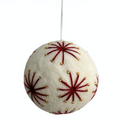 Luna-Leena kerstbal ornament - bordeaux rode sterren - wol - handgemaakt in Nepal