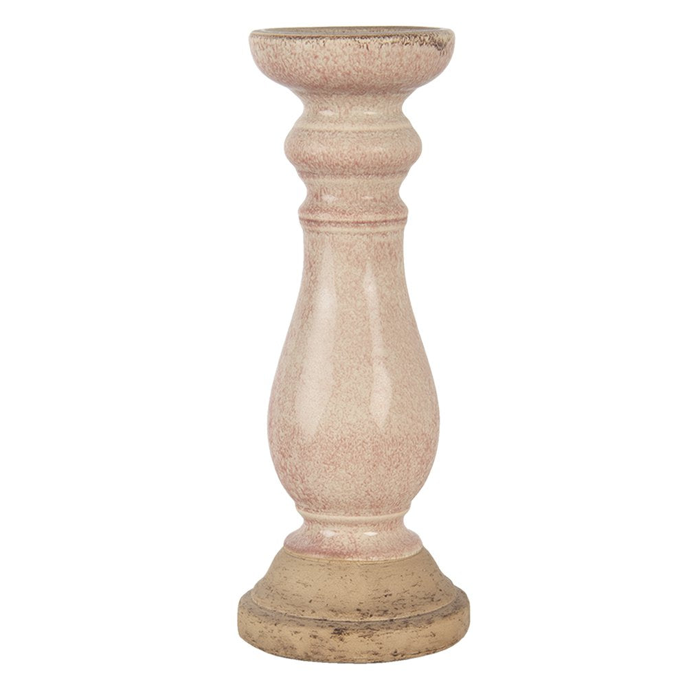 Kandelaar Ø 14x36 cm Roze Keramiek Kaarsenstandaard