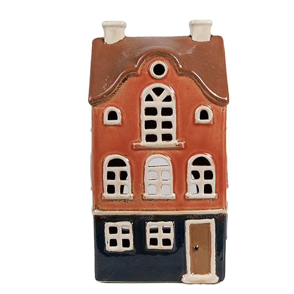 Waxinelichthouder Huis 12x9x22 cm Oranje Keramiek Theelichthouder