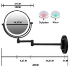 Metalen LED knikarm wandspiegel zwart /Ø17,5cm