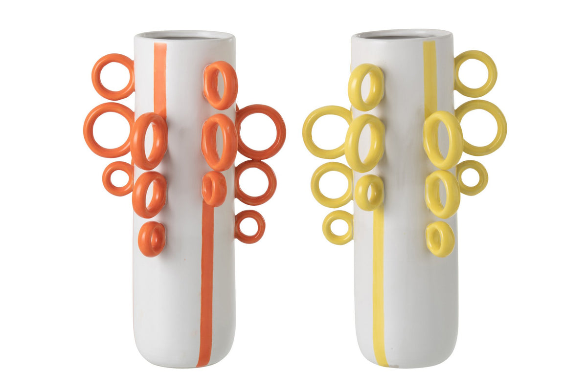 J-Line vaas Ringen - keramiek - wit/geel