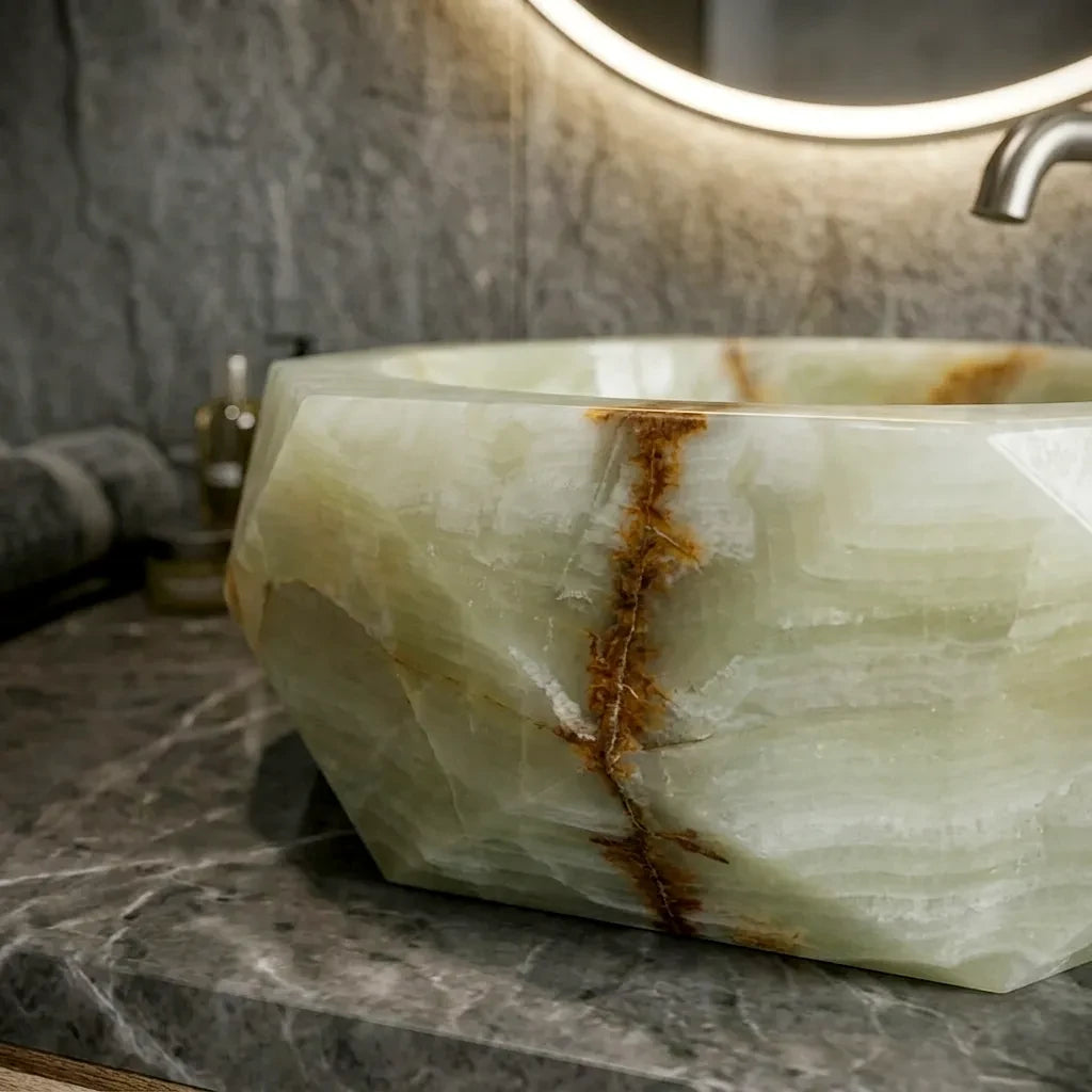 Natuurstenen wastafel - Lichtgroene onyx