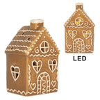 Gingerbread house met LED 7x6x12 cm Bruin Keramiek