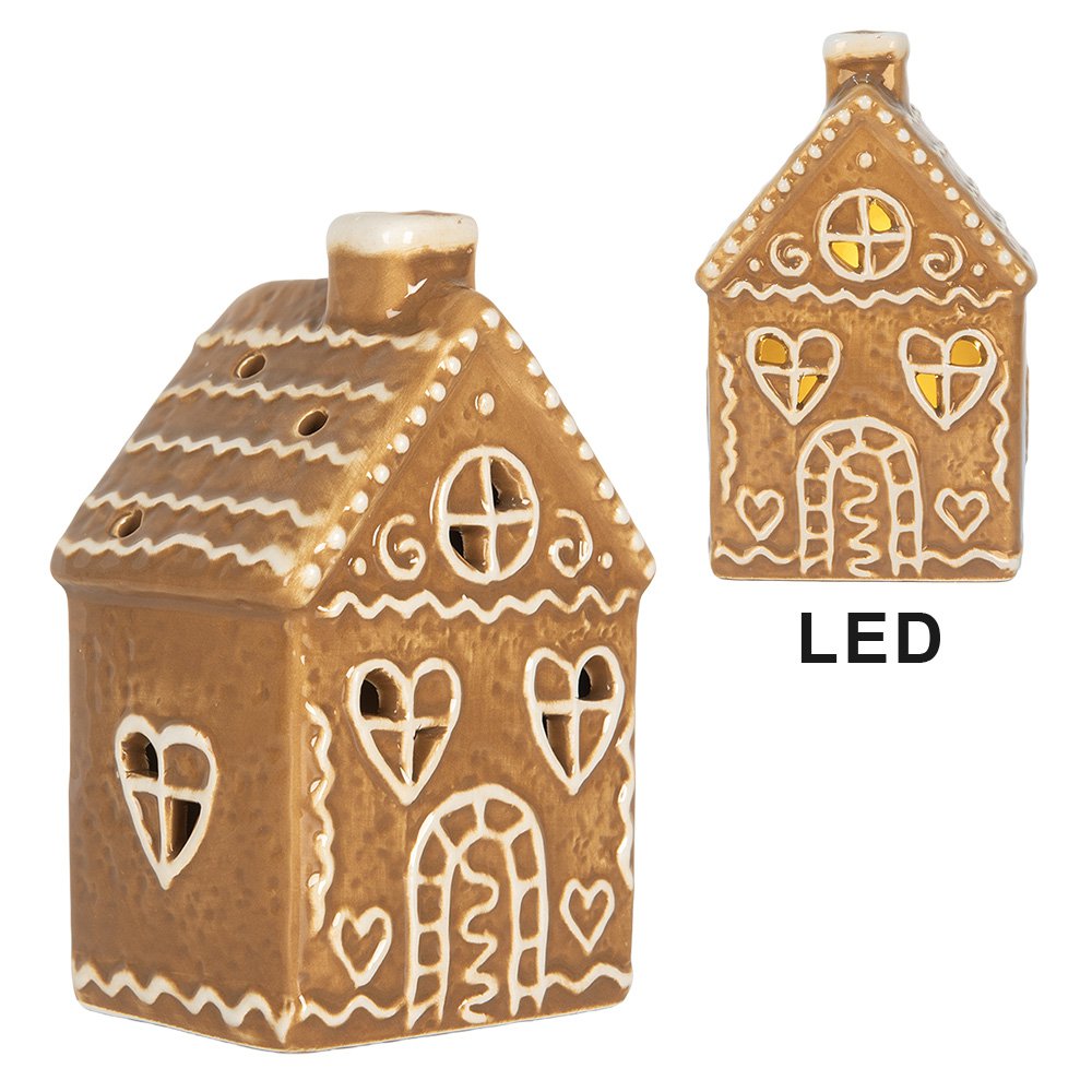 Gingerbread house met LED 7x6x12 cm Bruin Keramiek
