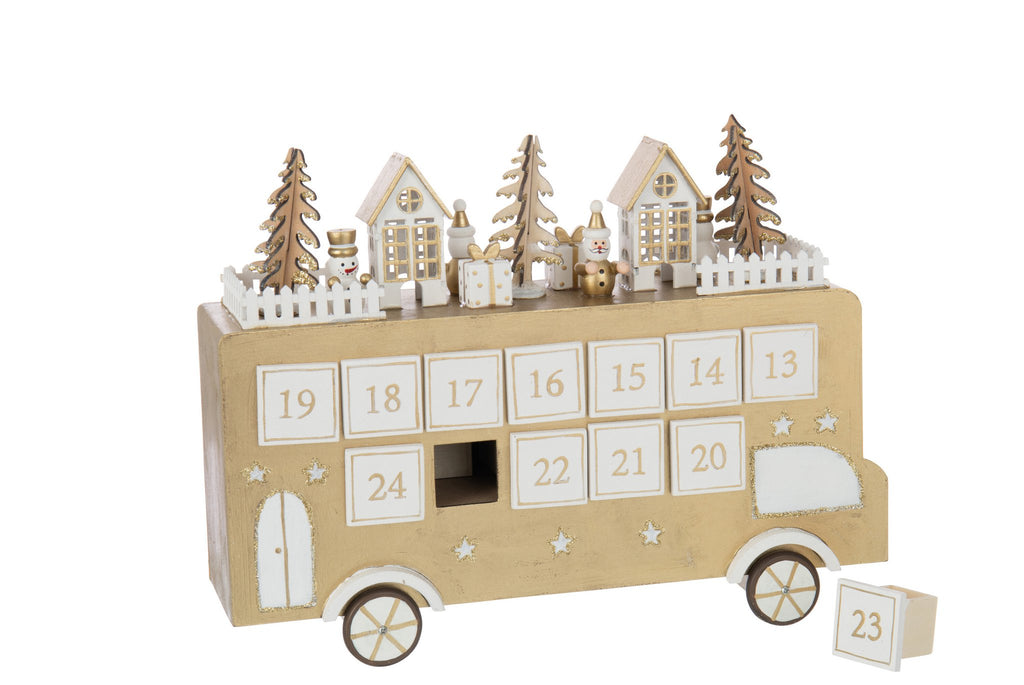 J-Line decoratie Bus Adventkalender - multiplex - goud/wit