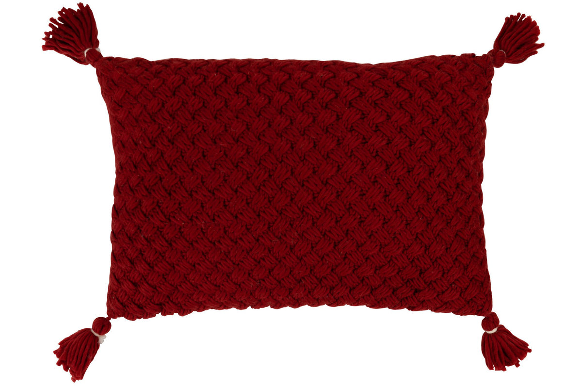 J-Line kussen Gehaakt Kwast Acryl - polyester - rood