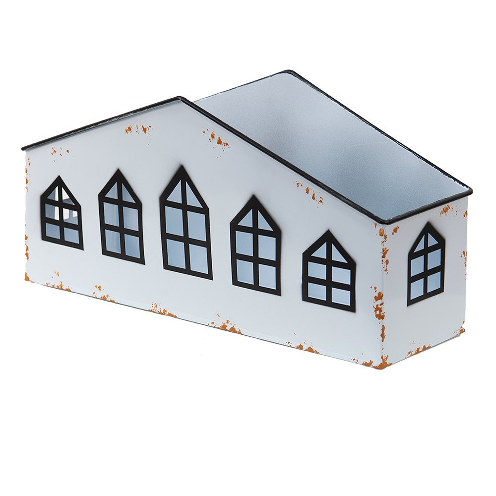 Theelichthouder Huis 36x12x18 cm Wit Metaal Waxinelichthouder