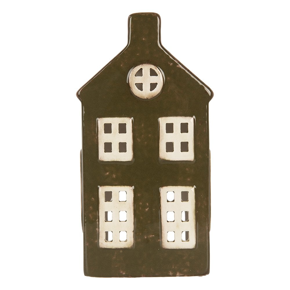 Waxinelichthouder Huis 8x6x16 cm Groen Keramiek