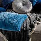 Dutch Decor Olly - Kussen Ø38 cm - Rond fluweel - Micro Chip - Grijs