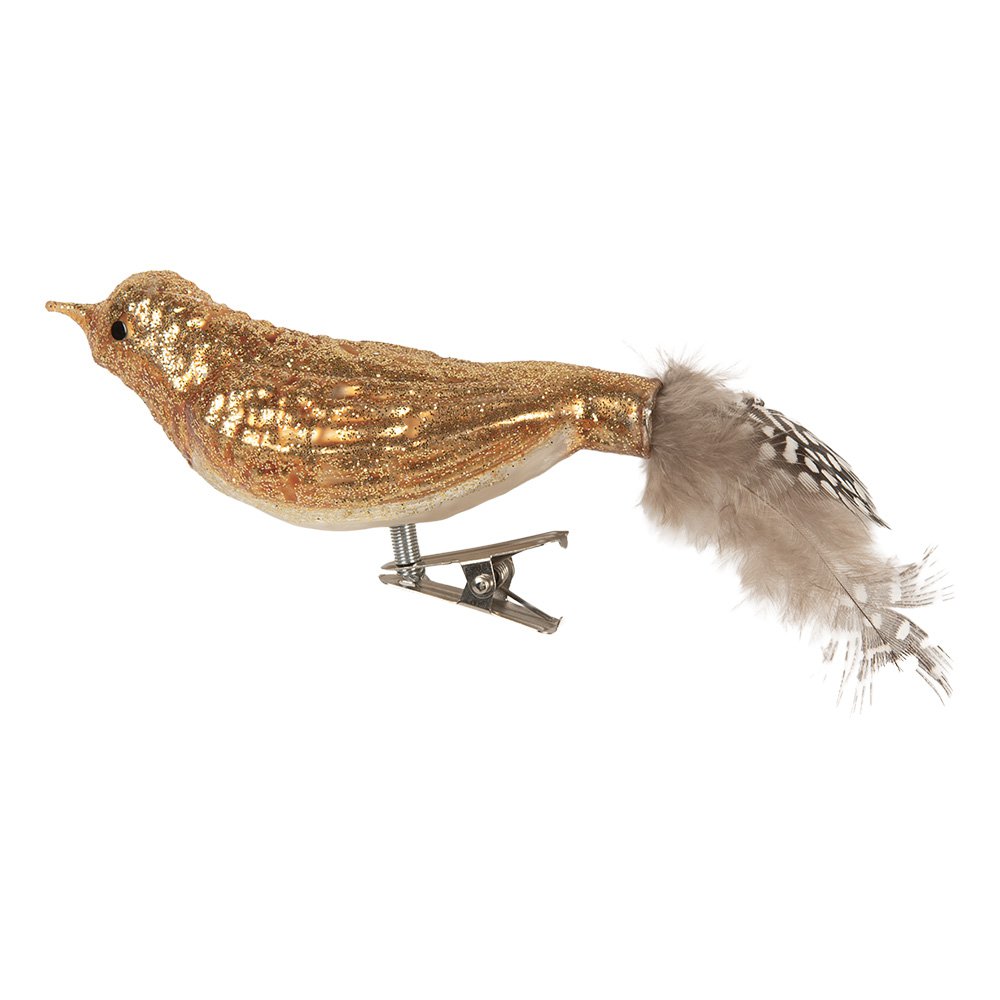 Kersthanger Vogel 9x3x4 cm Bruin Glas