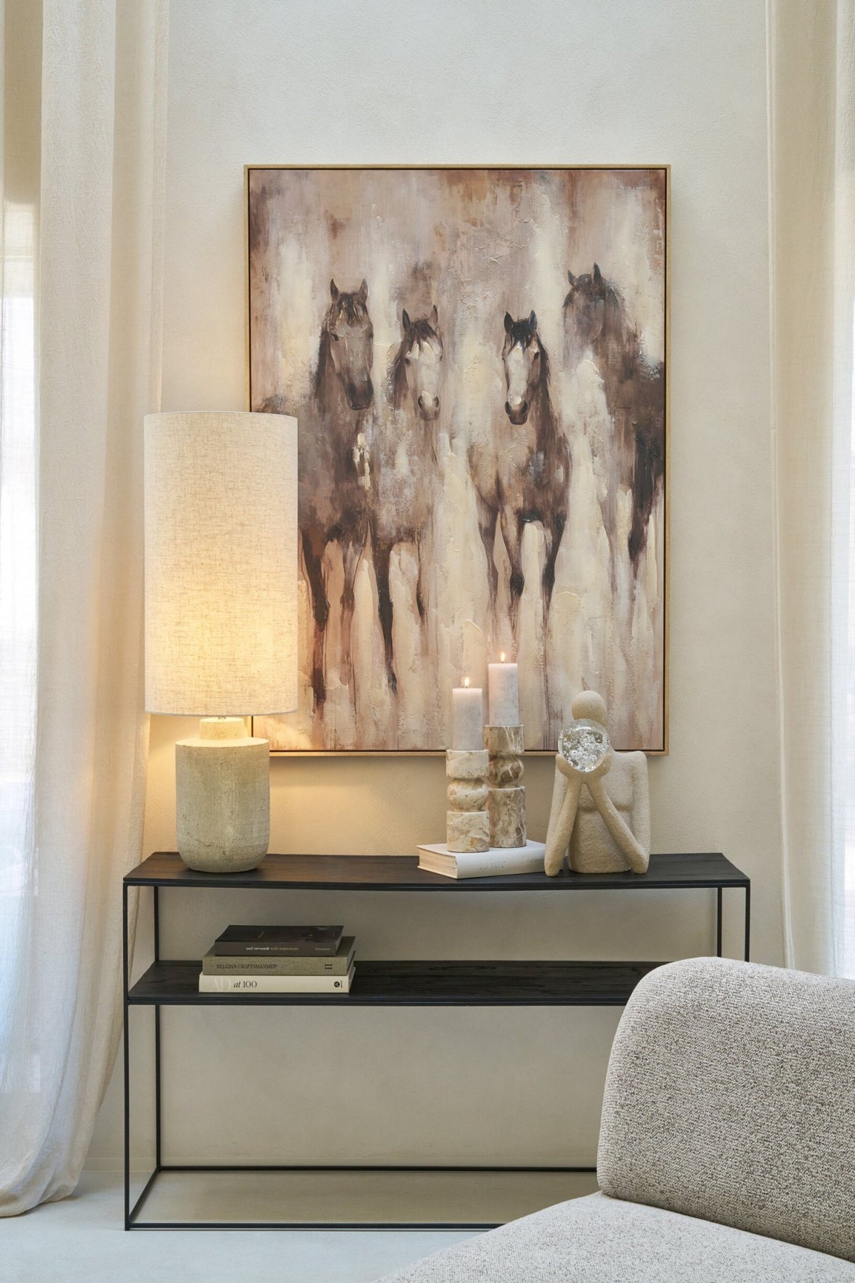 J-Line Schilderij paard - doek - beige