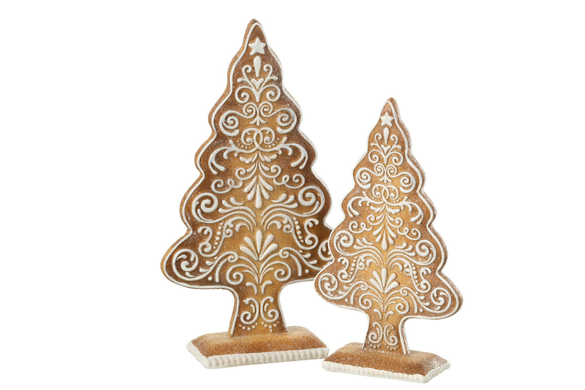 J-Line decoratie Peperkoek Dennenboom - polyresin - beige/wit - L
