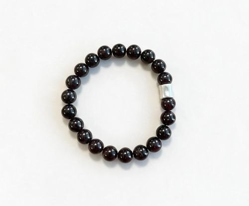 Heren armband Granaat 8 mm met mat zilverkleur kraal