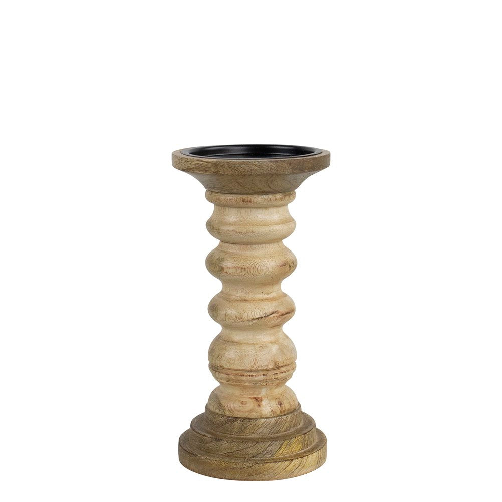 Kandelaar mango hout ribbel h20 dia 10cm