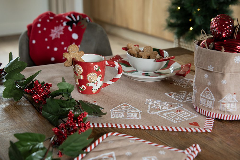 Placemats Set van 6 48x33 cm Bruin Katoen Gingerbread house