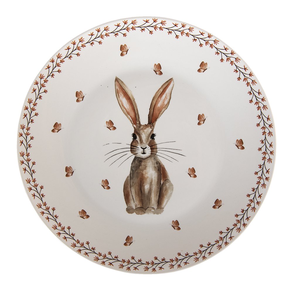Dinerbord Ø 26 cm Beige Bruin Porselein Konijn Eetbord