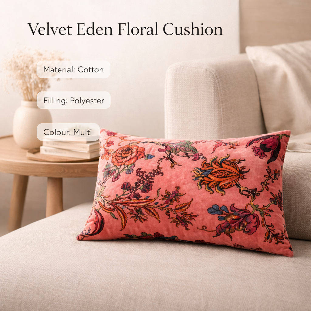 Fluweel Eden bloemen katoenen lendenkussen 35 x 60 cm